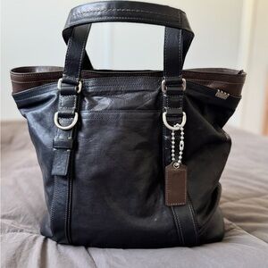 Coach Brown and Black Leather Tote Bag